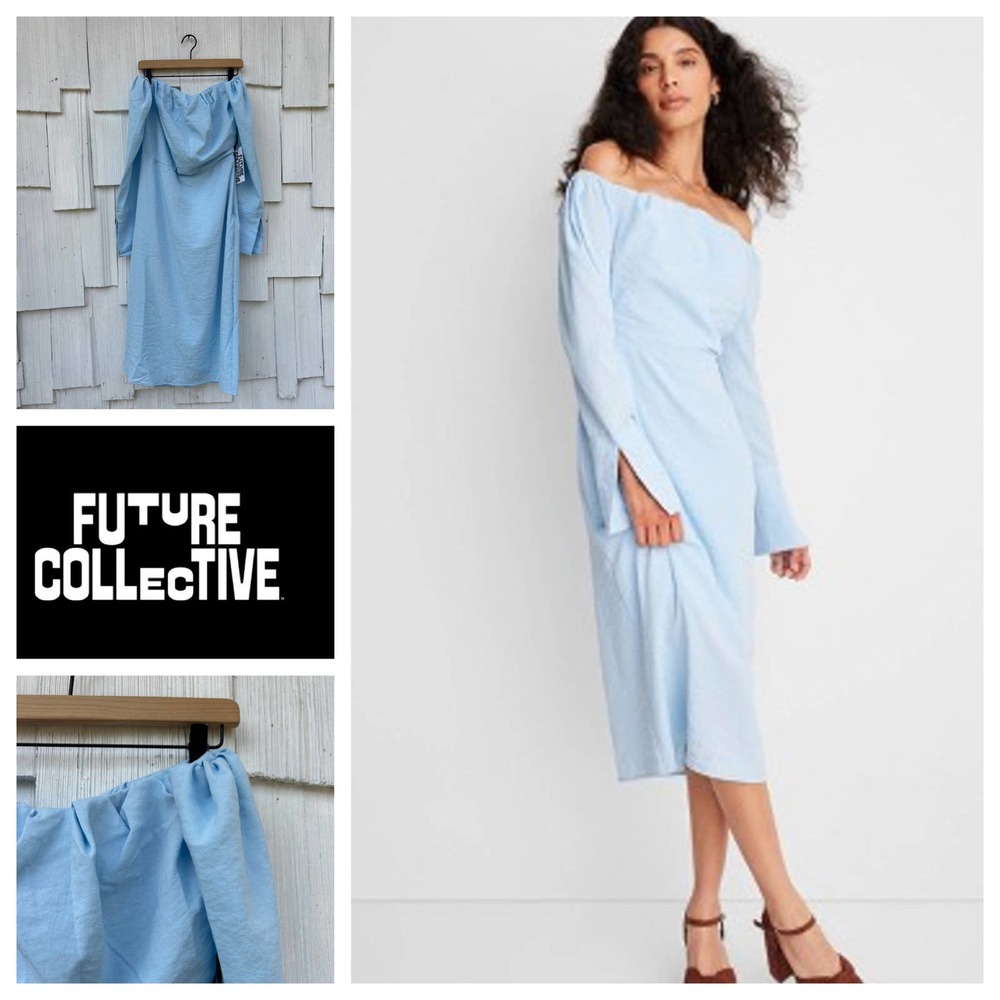 Future Collective Off The Shoulder Long Sleeve Midi Dress 12 NWT